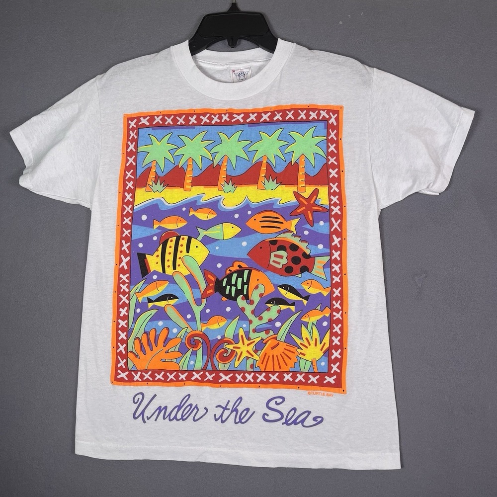 VTG Turtle Bay T-Shirt Under The Sea Single Stitch Colorful Neon Sz Medium